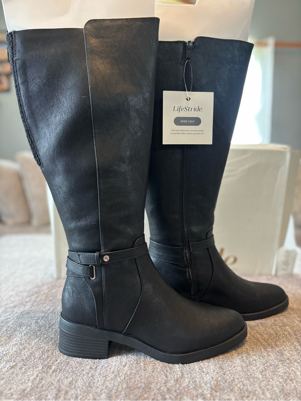LifeStride Women’s Berkley Knee High Boots Black Soze 10M Wide Calf